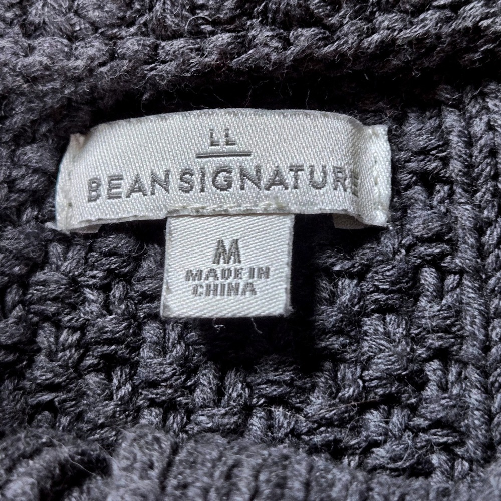 LL Bean Signature Women Gray Cotton Cable Knit Mock Neck Cardigan Sweater M - Picture 3 of 8
